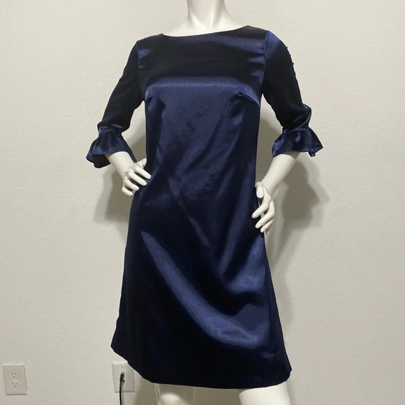 Miss b NWT Blythe Navy Blue Satin Mini Shift Dress - Picture 1 of 7